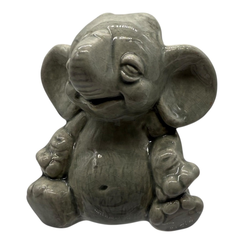 Elephant Figurine Ceramic Animal Statue Home Decor Shelf Sitter‎ Gray Small
